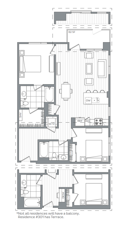 Two bedroom Two bathroom D  at Kinley West LA, Los Angeles, CA